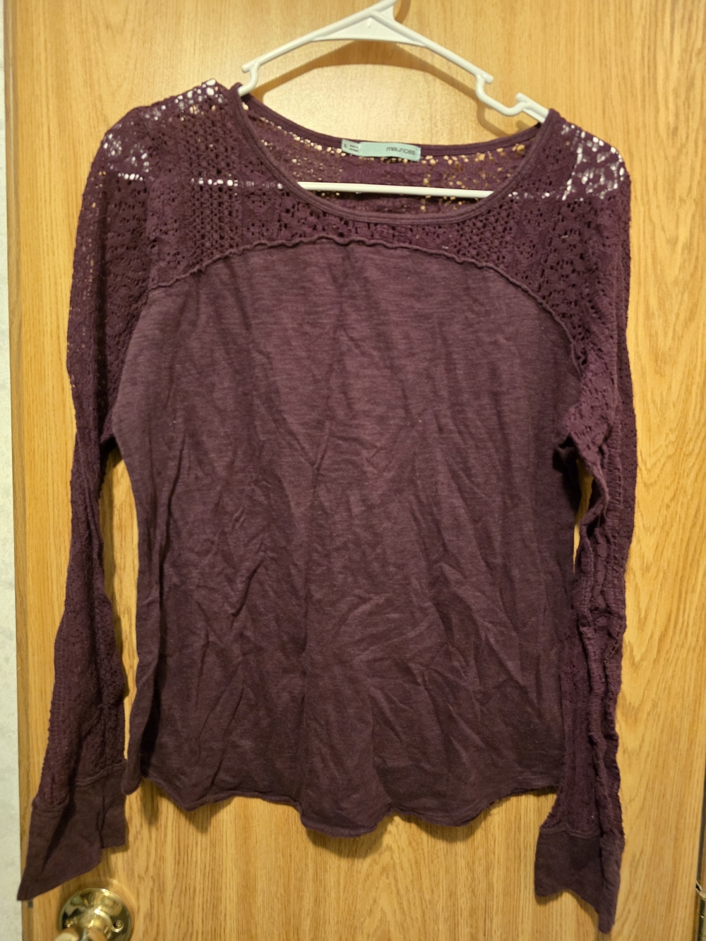 Maurices Deep Plum Crochet Yoke Long Sleeve Tee